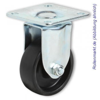Apparate-Bockrolle mit schwarzem Polyamidrad 50 mm, Gleitlager und Plattenbefestigung
