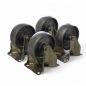 Preview: Edelstahl-Rollen-SET: 4x Bockrollen, Rad-Dm 100 mm, Alu-Druckguss-Rad, Gleitlager und Plattenbefestigung