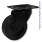 Mobile Preview: Lenkrolle mit schwarzem Gehäuse, schwarzem Elastik-Vollgummirad 100 mm und Plattenbefestigung