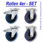 Preview: Transportrollen SET BLUE WHEEL 100 mm wahlweise 2x Lenk / 2x Fesi, 2x Lenk / 2x Bock oder 2x Fesi / 2x Bock