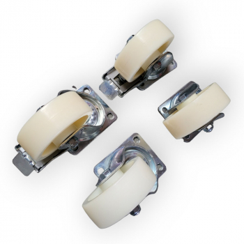 Schwerlast-Rollen-SET: 2x Lenk, 2x Feststeller, Rad 125 mm, Polyamidrad weiß und Plattenbefestigung