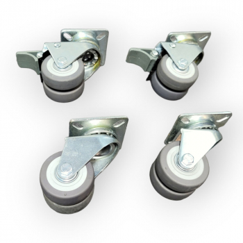 Apparate-Doppelrollen-SET: 2x Lenk, 2x Feststeller, Rad 50 mm, 2x TP-Gummirad grau und Plattenbefestigung