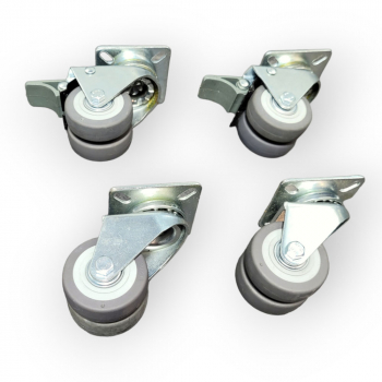 Apparate-Doppelrollen-SET: 2x Lenk, 2x Feststeller, Rad 125 mm, 2x TP-Gummirad grau und Plattenbefestigung