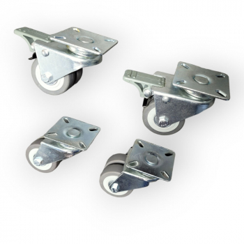 Apparate-Doppelrollen-SET: 2x Lenk, 2x Feststeller, Rad 125 mm, 2x TP-Gummirad grau und Plattenbefestigung