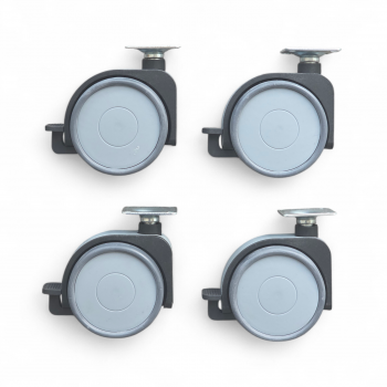 Design-Möbelrollen-SET: 4x Lenkrolle mit Feststeller, Rad 75 mm, 2x Polyurethan-Lauffläche grau und Plattenbefestigung