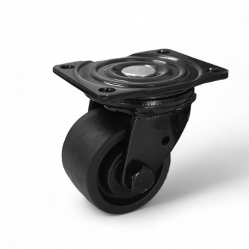 Preview: Schwerlast-Rollen-SET: 2x Lenk, 2x Bock, Rad 76 mm, Polyamid-Rad schwarz und Plattenbefestigung