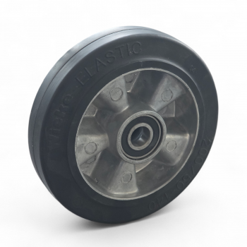 Loses Elastik-Gummirad 200 mm, schwarz mit Aluminium-Druckguss-Felge und Kugellager
