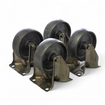 Edelstahl-Rollen-SET: 4x Bockrollen, Rad-Dm 100 mm, Alu-Druckguss-Rad, Gleitlager und Plattenbefestigung