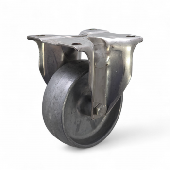 Preview: Edelstahl-Rollen-SET: 4x Bockrollen, Rad-Dm 100 mm, Alu-Druckguss-Rad, Gleitlager und Plattenbefestigung