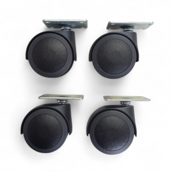 Möbelrollen-SET: 4x Lenkrollen, Rad-Dm 65 mm, Polyurethan-Lauffläche, grau, Gleitlager und Plattenbefestigung