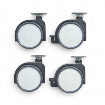 Design-Möbelrollen-SET: 2x Lenk, 2x Feststeller, Rad 75 mm, 2x Polyurethan-Lauffläche grau und Plattenbefestigung