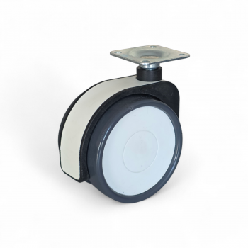 Preview: Design-Möbelrollen-SET: 2x Lenk, 2x Feststeller, Rad 75 mm, 2x Polyurethan-Lauffläche grau und Plattenbefestigung