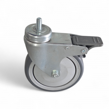 Preview: Apparaterollen-SET: 4x Lenkrollen mit Totalstopp, Rad-Dm 100 mm, TP-Gummirad, grau, Kugellager und Gewindebefestigung M8