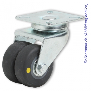 Apparate-Doppel-Lenkrolle mit elektrisch leitfähigem TP-Gummirad 50 mm, Kugellager und Plattenbefestigung