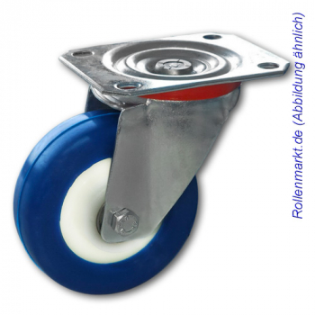 Schwere Transportgeräte-Lenkrolle mit blauem PU-Rad 80 mm und Plattenbefestigung