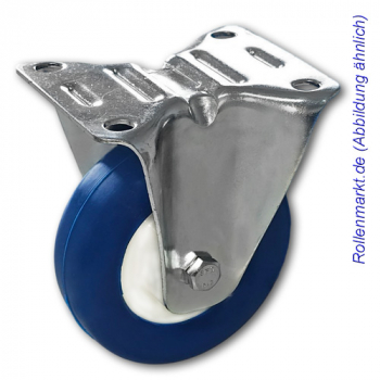 Schwere Transportgeräte-Bockrolle mit blauem PU-Rad 80 mm und Plattenbefestigung
