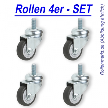 Rollen-Set: 4x Lenkrolle, Rad 50mm, Kugellager und Gewindebefestigung M8