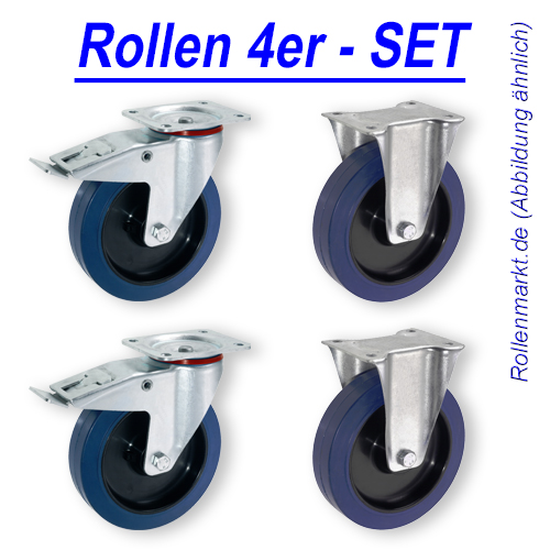 Set 80 mm Blue Wheels Elastik Rollen als Lenkrolle 6B+6LDS Transportrollen 