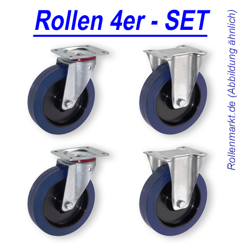 4er Set BLUE WHEELS 100mm PROFI Lenkrollen 2x mit 2x ohne Bremse 200kg je Rolle 