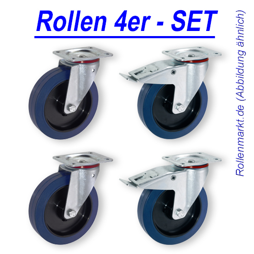 1 Set 125 mm SL 200kg p.R Lenkrollen m/o Feststeller Blue Wheel Transportrollen 