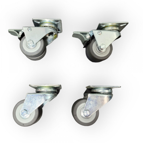Apparate-Doppelrollen-SET: 2x Lenk, 2x Feststeller, Rad 125 mm, 2x TP-Gummirad grau und Plattenbefestigung