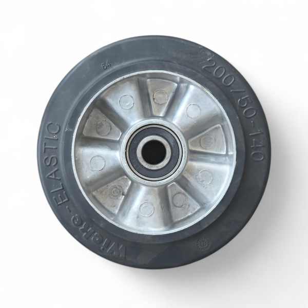 Loses Elastik-Gummirad 200 mm, schwarz mit Aluminium-Druckguss-Felge und Kugellager