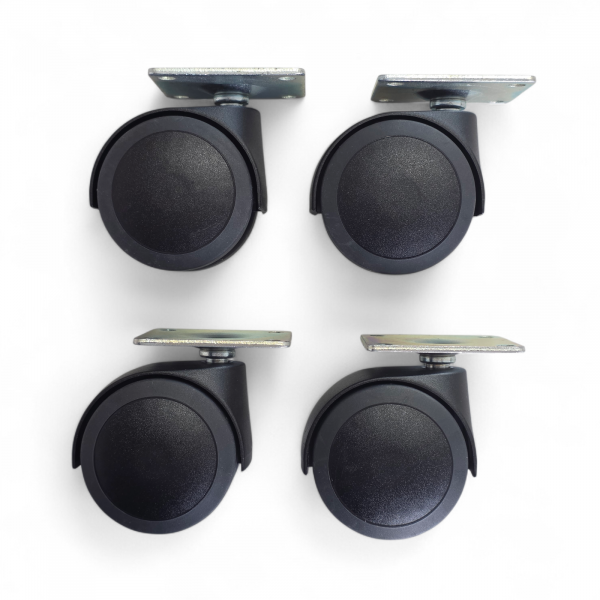 Möbelrollen-SET: 4x Lenkrollen, Rad-Dm 65 mm, Polyurethan-Lauffläche, grau, Gleitlager und Plattenbefestigung