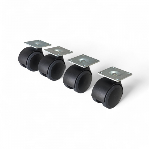 Möbelrollen-SET: 4x Lenkrollen, Rad-Dm 65 mm, Polyurethan-Lauffläche, grau, Gleitlager und Plattenbefestigung