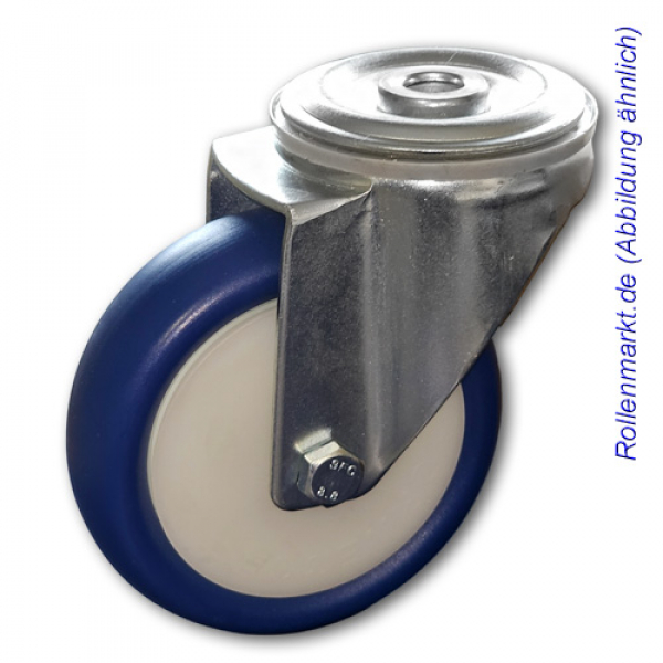 Transportgeräte-Lenkrolle mit blauem PU-Rad 100 mm und Rückenlochbefestigung