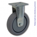 Schwere Apparate-Bockrolle 100 mm mit grauem TP-Gummirad und Plattenbefestigung