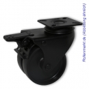 Apparate-Doppel-Lenkrolle mit Totalstopp, schwarzem Gehäuse, schwarzem Polyamidrad 75 mm, Gleitlager und Plattenbefestigung