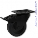 Lenkrolle mit Totalstopp, schwarzem Gehäuse, schwarzem Elastik-Vollgummirad 100 mm und Plattenbefestigung