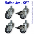 Rollen-Set: 2x Lenk, 2x Feststeller, Rad 50mm, Gleitlager und Gewindebefestigung M10