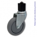 Schwere Apparate-Lenkrolle mit grauem TP-Gummirad 80 mm und Befestigung für 4-Kant-Rohre