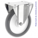 Edelstahl-Bockrolle mit grauem TP-Gummirad 100 mm und Plattenbefestigung